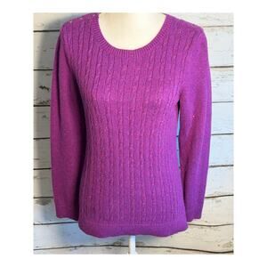 Vintage Talbots Women's purple speck cable knit cotton mix sweater sz Medium